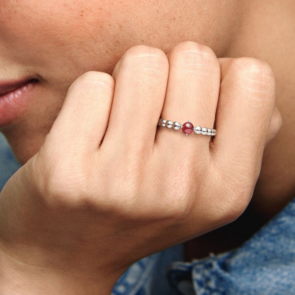 Pandora January Dark Red Beaded Ring - Size 58